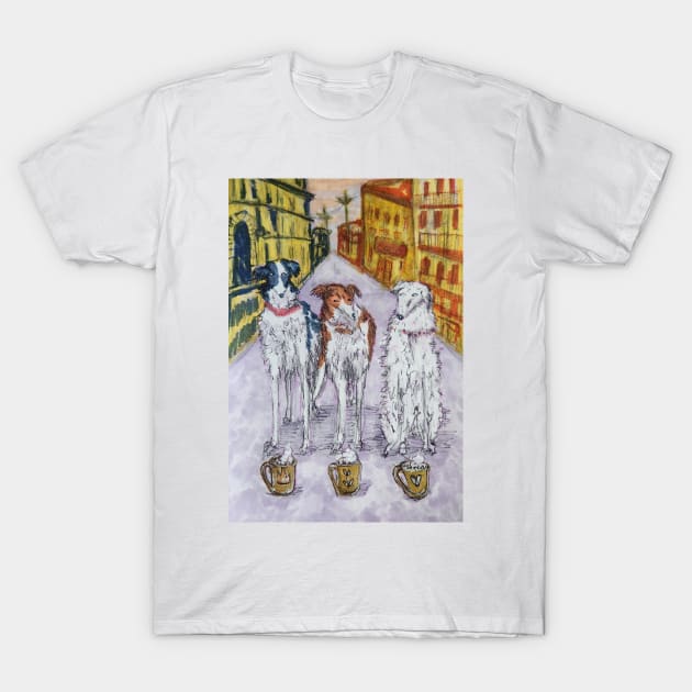 Borzois' Urban Hot Chocolate Delight T-Shirt by Animal Surrealism